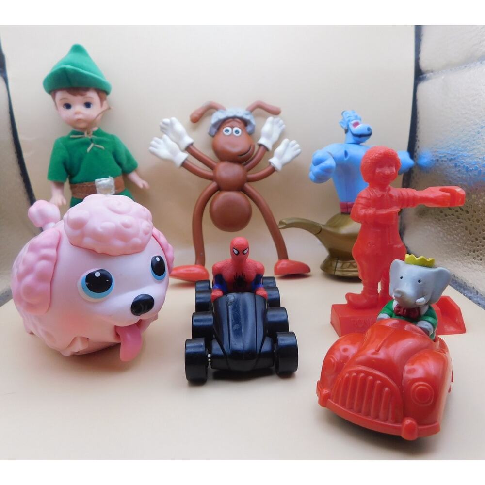 Toy Figures and Cars Set of 7  Vintage Good Condition